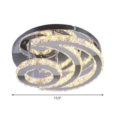 Crescent Moon Clear Crystal Flush Mount Contemporary Chrome Finish LED Close to Ceiling Light Fixture