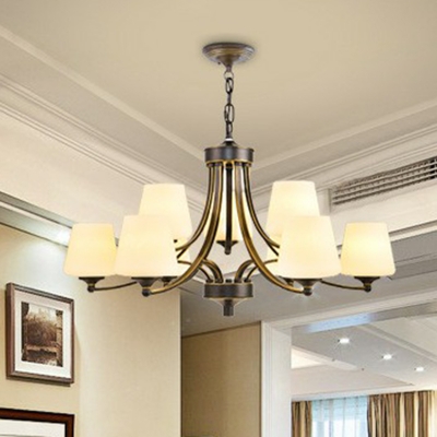 Cup Shaped Ivory Glass Chandelier Country Style 3/10/12 Bulbs Living Room Ceiling Hang Lamp in Black/Gold