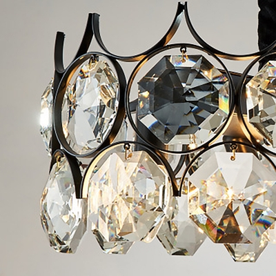 Cut Crystal Circular Chandelier Pendant Vintage 8/12/14 Bulbs Dining Room Suspension Light in Black, 19.5