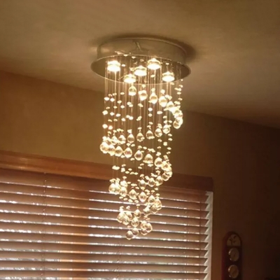 Cut Crystal Orb Spiral Ceiling Lamp Modernism 5 Bulbs Bedroom Flush Mount Fixture in Stainless Steel