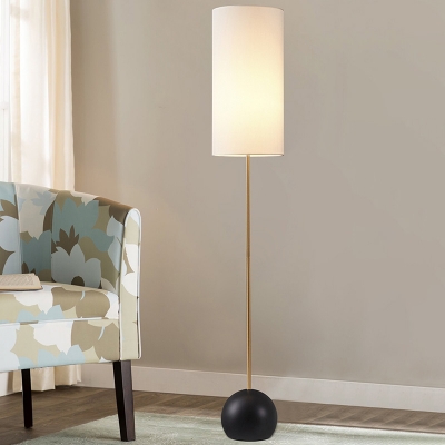 Cylinder Fabric Floor Lamp Minimalism 1 Bulb Living Room Standing Light in White/Flaxen with Ball Base