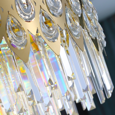 Drum/Ellipse Shaped Hanging Lamp Postmodern Prismatic Crystal 12/15/18-Light Dining Room Chandelier in Gold, Medium/Large