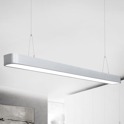 Elongated Pole Hanging Pendant Minimalism Acrylic Office LED Ceiling Light in White/Silver/Black