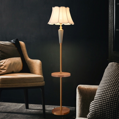 Flared Living Room Floor Light Rustic Fabric 1 Bulb Gold Reading Floor Lamp with Ceramic/Metal Pole