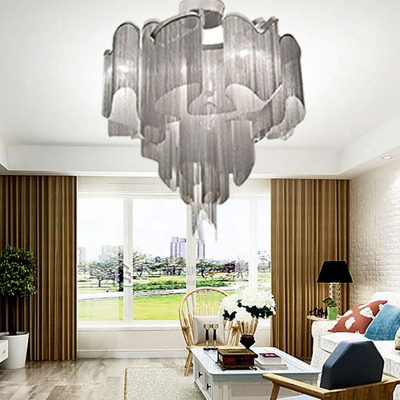 Floral Tassel Chain Flush Mount Modern Aluminum Living Room LED Semi Flush Mount Ceiling Light in Silver/Gold, 23.5