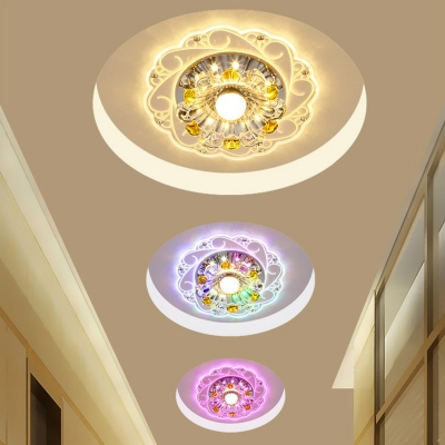 Flower Passageway LED Ceiling Flush Clear and Amber Crystal Modern Flush Mounted Light in Warm/White/Multi-Color Light, 3/5w