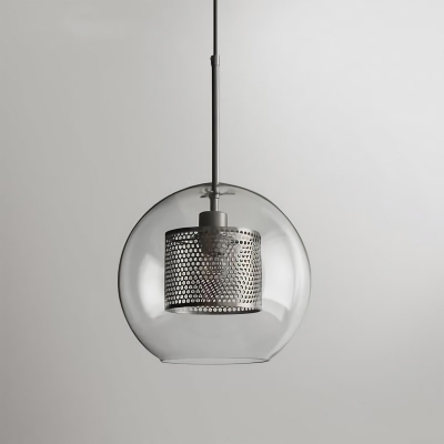 Globe/Tube Clear Glass Pendant Lamp Designer Single Silver/Gold Hanging Light Fixture with Mesh Guard, Small/Large