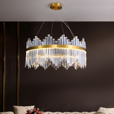 Gold LED Pendant Light Fixture Postmodern Prismatic Crystal Round Hanging Chandelier with Wavy Edge, 15.5