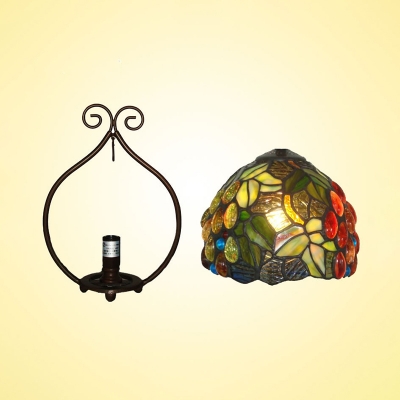 Grape Green Glass Night Light Baroque 1 Head Black Table Lamp with Teardrop Frame and Scrolling Detail
