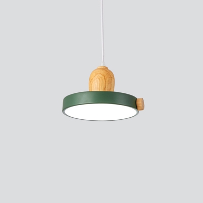 Grey/Green Circle LED Pendulum Light Macaron Acrylic Hanging Pendant with Wood Decoration