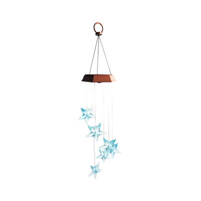 Hummingbird/Star Solar Drop Pendant Cartoon Plastic 6 Lights Courtyard Multiple Hanging Lamp in Green/Blue