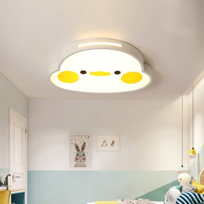 Kids Bedroom LED Flush Mount Light Cartoon White Ceiling Lamp with Piglet/Whale/Duck Acrylic Shade