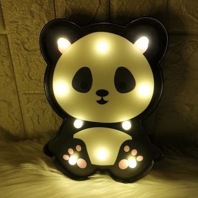 Kids Raccoon/Panda/Fox Night Light Plastic Childrens Bedroom Mini Battery LED Wall Lamp in Pink/Black/Coffee