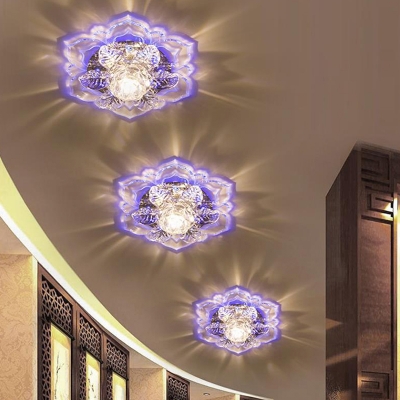 Layered Flower Hotel Ceiling Mount Light Clear Crystal Modernist LED Flushmount Lighting in Warm/Purple/Multi-Color Light