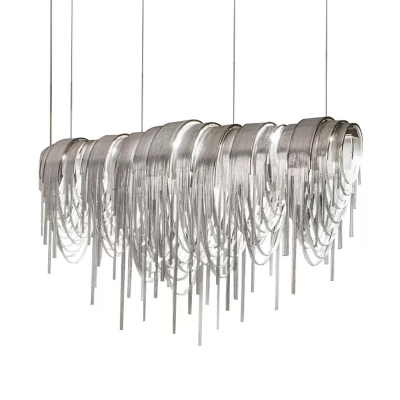 Linear Dining Room Hanging Light Aluminum Chain 14-Bulb Modern Chandelier Lamp in Silver/Gold