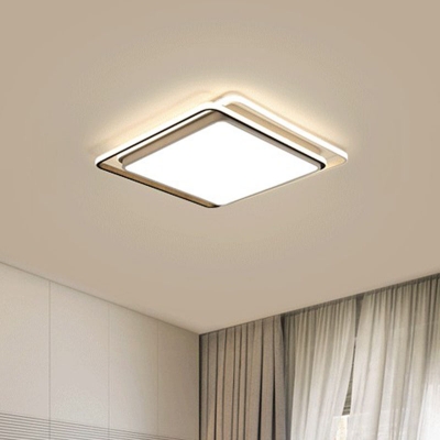 Living Room LED Flush Ceiling Light Simplicity Black/White Flush Mount with Round/Square/Rectangle Acrylic Shade, White/3 Color Light