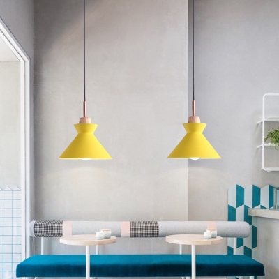 Macaron Bowl/Bell/Cone Pendant Lighting Metal 1 Head Cafe Hanging Ceiling Light in White/Yellow/Green with Wood Cork