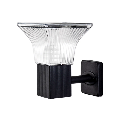 Mushroom/Cube/Flared LED Wall Lamp Minimalist Black Metal Solar Powered Wall Sconce for Outdoor