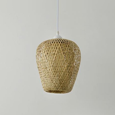 Onion/Vase/Melon Shaped Hanging Lamp Asian Style Bamboo Single Wood Down Lighting Pendant over Table