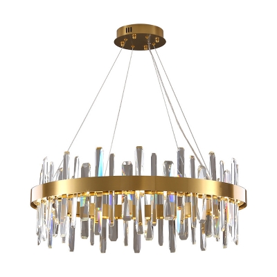 Postmodern Style LED Chandelier Gold Round/Oval/Rectangle Hanging Lamp with Crystal Shade, Small/Large