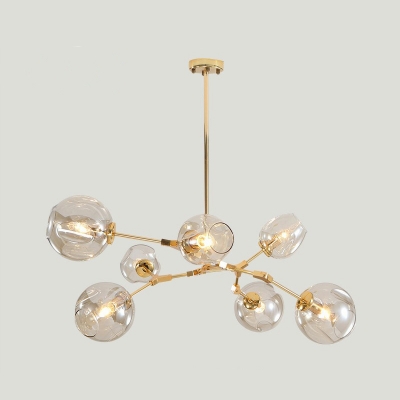 Rotating 7-Head Restaurant Pendant Light Postmodern Gold Chandelier with Molecule Clear Glass Shade