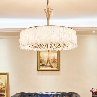 Round Crystal Beaded Pendant Chandelier Contemporary 8/12-Head Gold Ceiling Suspension Lamp