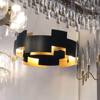Round Splicing Pendant Chandelier Postmodern Metal 6/8-Light Living Room Drop Lamp in Black, 23.5