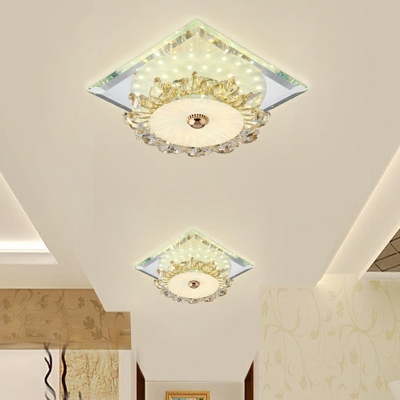 Round/Square LED Ceiling Flush Mount Modern Crystal Clear Floral Flush Light in Warm/White Light/Third Gear
