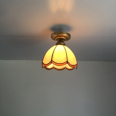 Rustic Ruffle/Scalloped Flushmount Single White/Orange/Pink Glass Semi Flush Mount Ceiling Light for Dining Room
