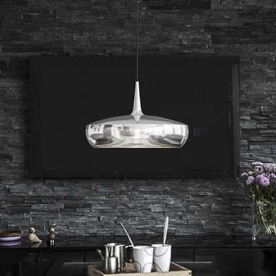 Silver/White/Gold Round Pendulum Light Postmodern Metal LED Hanging Pendant with Pierced Side, Warm/White Light