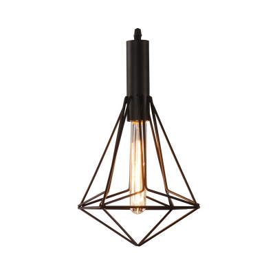 Single-Bulb Ceiling Pendant Nordic Gem Shaped Iron Hanging Lamp in Black over Dining Table