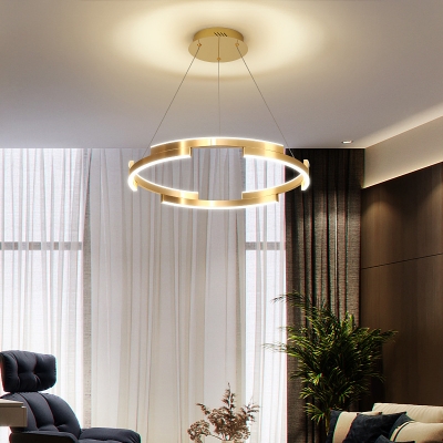 Small/Medium/Large Halo Ring Drop Pendant Simple Metal 1/2-Head Gold LED Chandelier Light in Warm/White/Natural Light