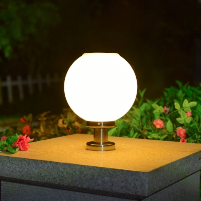 Spherical Acrylic Solar Post Light Minimalist Outdoor LED Pillar Lamp in Silver, 8