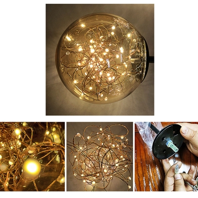 Starburst Amber Glass Ceiling Lamp Contemporary 6/8/16-Bulb Black LED Semi Flush Mount Lighting