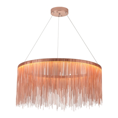 Stylish Modern Tassel Round Pendant Aluminum Chain Living Room LED Small/Large Chandelier in Silver/Rose Gold
