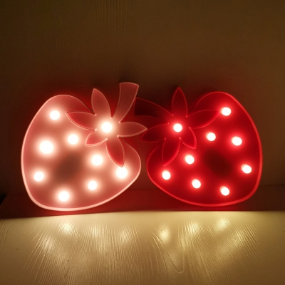Swan/Strawberry/Leaf Mini LED Night Lamp Stylish Kids Plastic Bedside Battery Wall Night Light in Green/White/Pink