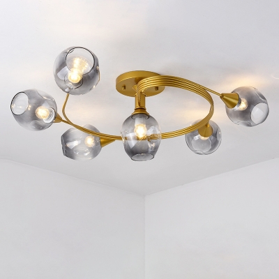 Swirl Semi Flush Mount Light Modern Gradient Dimple Glass 4/6-Light Bedroom Ceiling Lamp in Black/Gold