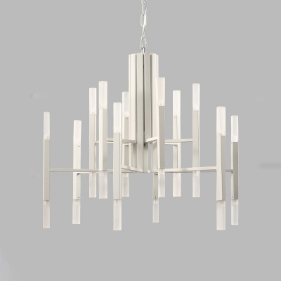 Tiered Tube Pendant Chandelier Post-Modern Acrylic 36 Bulbs Dining Room Ceiling Hang Light in White/Gold