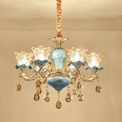 Traditional Layered Flower Ceiling Pendant 8/10/18 Heads Hand-Blown Clear Glass Chandelier in Gold