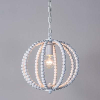 Wood Beaded Sphere Pendant Lamp Lodge 1/3/6-Light Dining Room Small/Medium/Large Chandelier in White/Grey