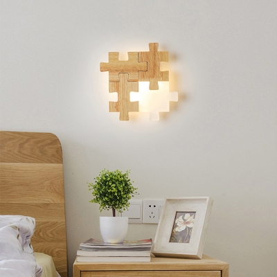 Wood Jigsaw Puzzle Flush Wall Sconce Creative Nordic Frosted Glass LED Wall Lamp