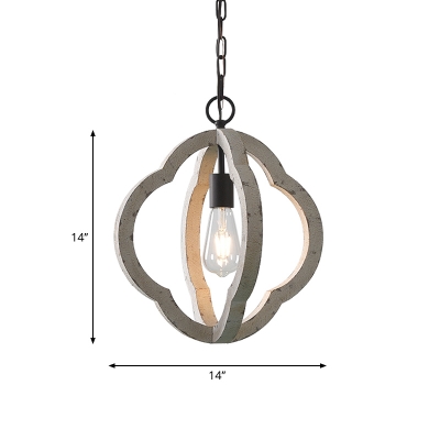 Wooden Distressed White Drop Pendant Quatrefoil/Pear/Oval 1 Light Country Style Hanging Ceiling Light