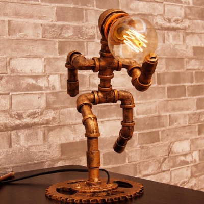 1-Light Jogger Night Table Lamp Steampunk Metal Brass Nightstand Light with Gear Base