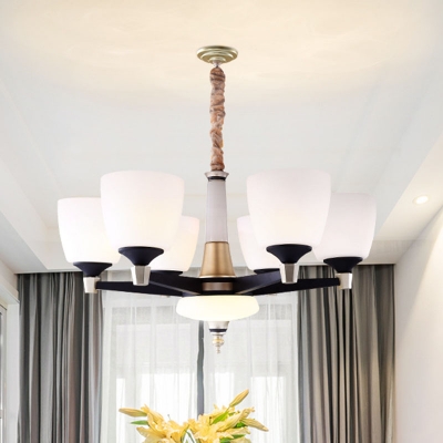 10/15/18 Lights White Glass Up Chandelier Minimalist Black Bell Shaped Living Room Ceiling Hang Lamp