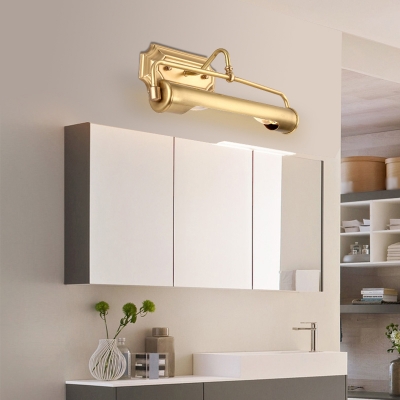 2 Bulbs Tube Vanity Wall Lamp Traditional Gold Metal Small/Large Wall Mounted Lighting Fixture