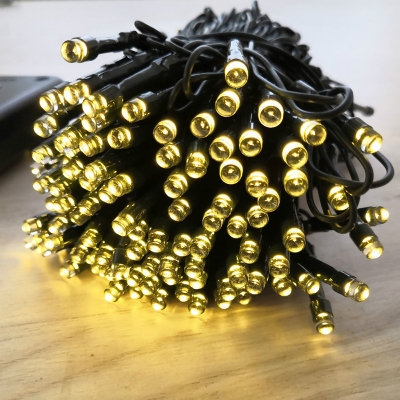 23/39.37/72.2ft Artistry Bead Solar Christmas Light Plastic 50/100/200-Head Outdoor LED String Light in Black, Warm/Purple/Multi-Color Light