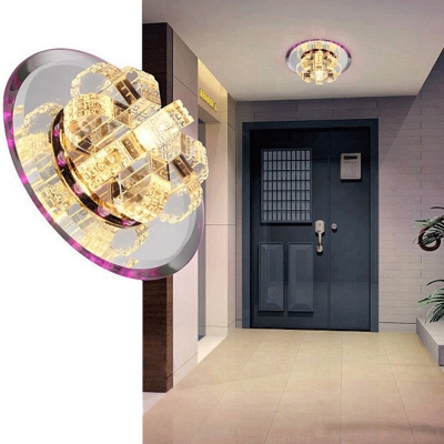 3/5w Flower-Like Clear Crystal Flush Mount Contemporary Mirrored Chrome LED Ceiling Light in Blue/Purple/3 Color Light