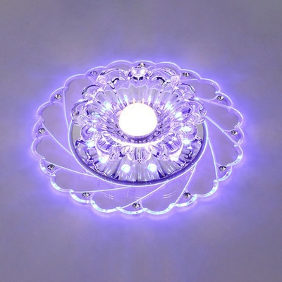 3/5w Swirling Clear Crystal Ceiling Lamp Modernism Silver LED Flush-Mount Light Fixture in Purple/Blue/Multi-Color Light
