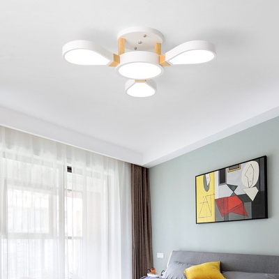 4/9-Light Bedroom LED Semi Flush Nordic Grey/White Flush Mount Ceiling Light with Petal Acrylic Shade