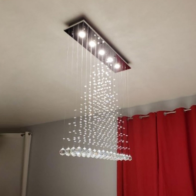 5-Light Crystal Draping Ceiling Lamp Modern Stainless Steel Triangle Bedroom Flushmount Light